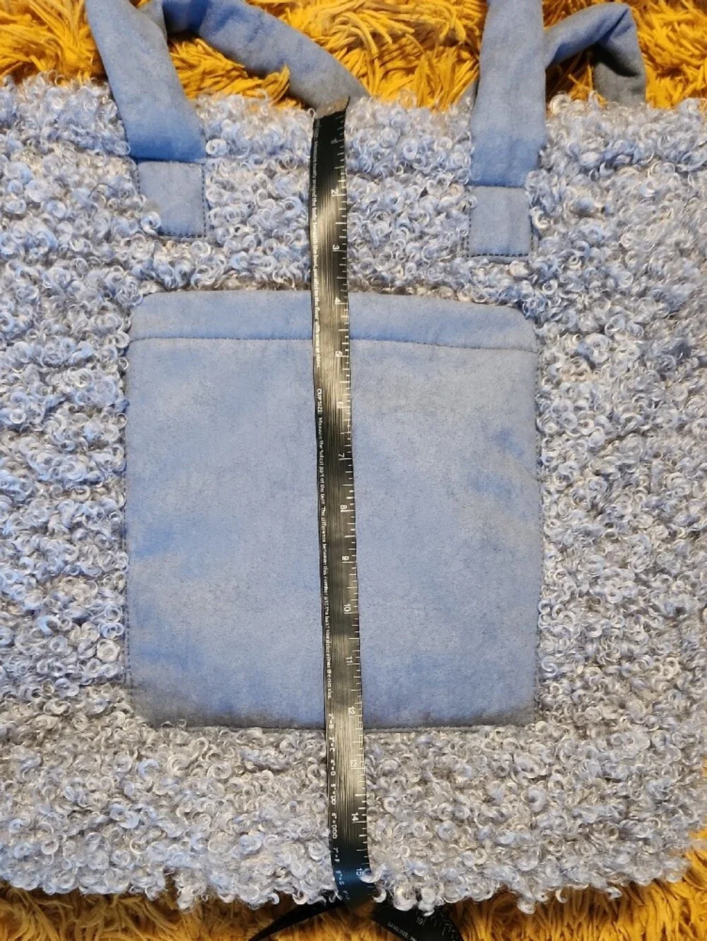 NWOT Light Blue Faux Shearling Tote with Front Pocket